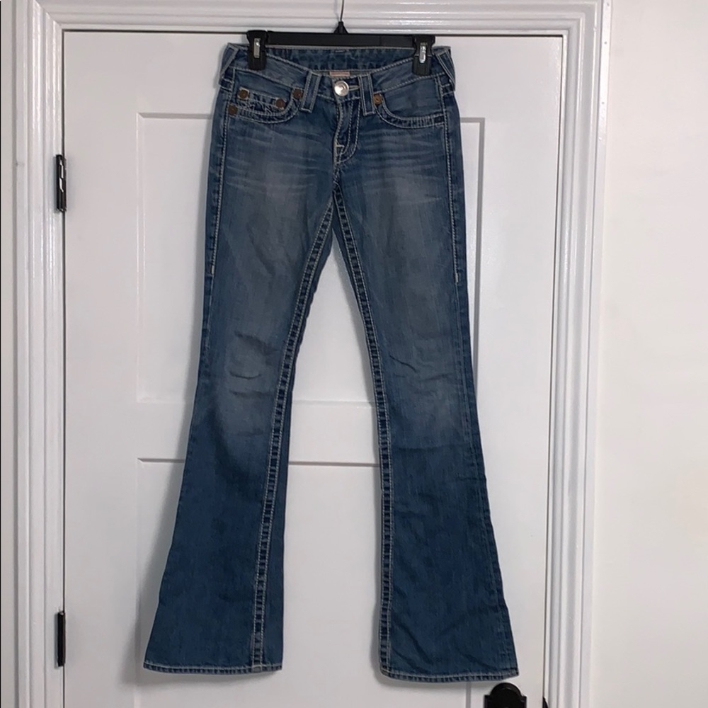 TRUE RELIGION WHITE STITCH FLARE JEANS SIZE 25 - Picture 3 of 6
